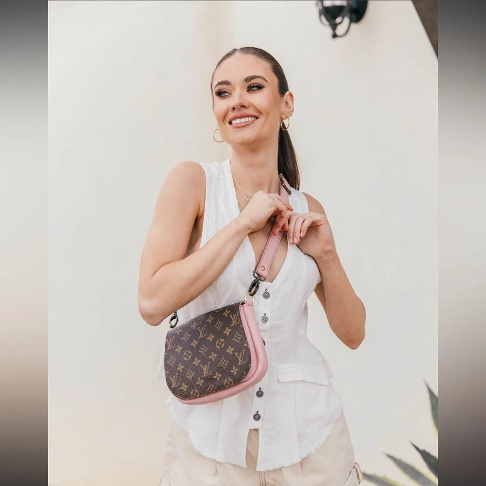 LV monogram and pink leather crossbody bag - Picture 1 of 12